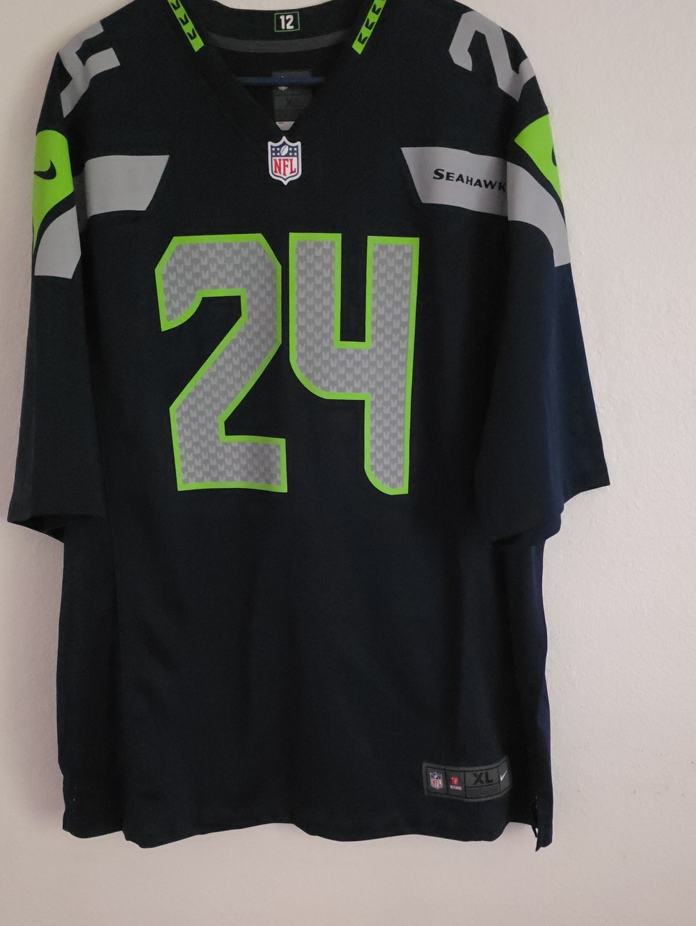 Nike Navy and Neon Green Men’s Football Jersey #24